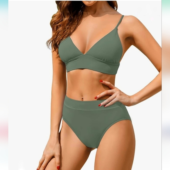 Tempt Me Bikini XL High waisted 2 Piece Olive Green Bathing Suit Swimsuit - Picture 3 of 5